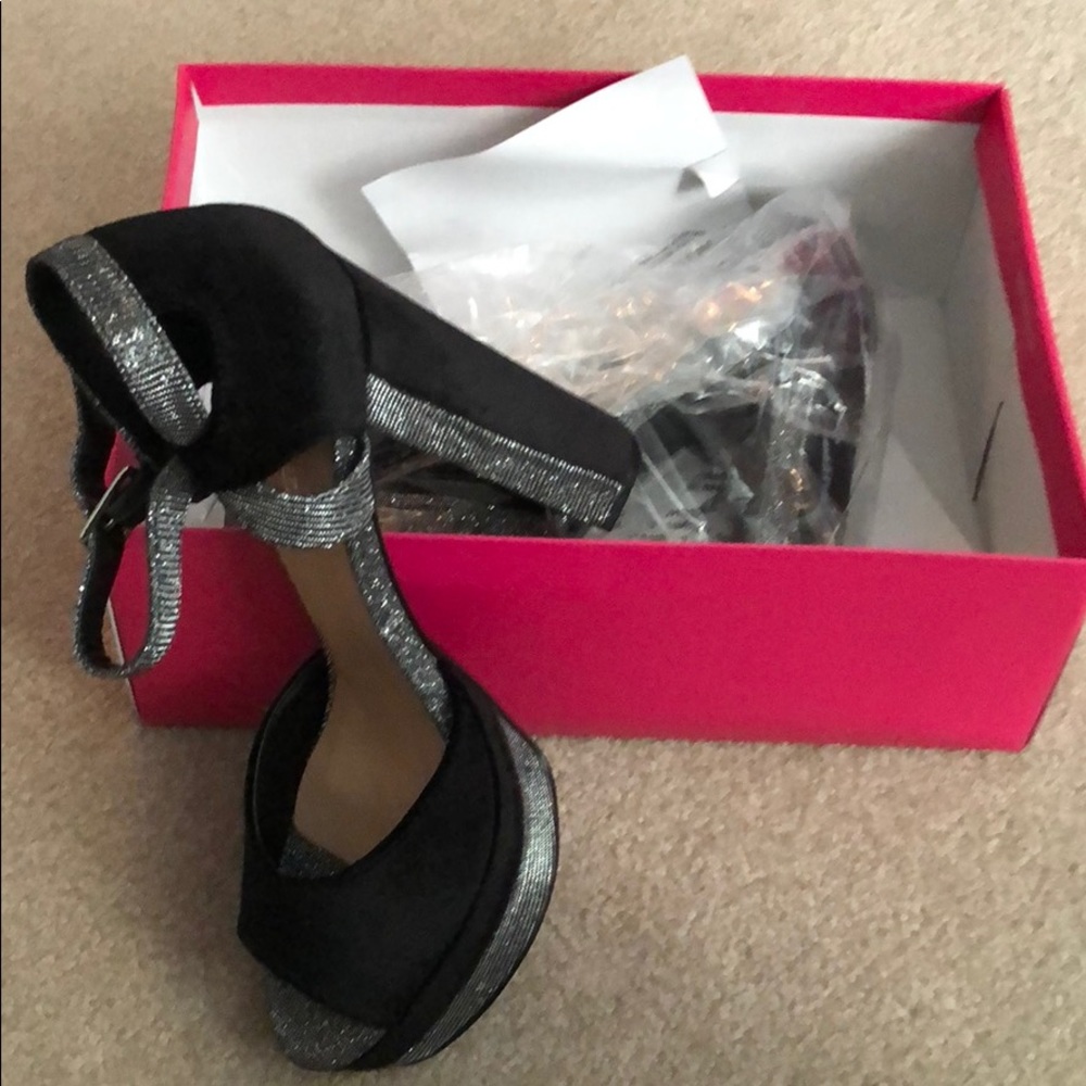 Black and silver sparkly sandals